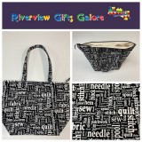 Large Tote Bag With Zip - Sewing Words on Black Large Tote Bag With Zip - Sewing Words on Black